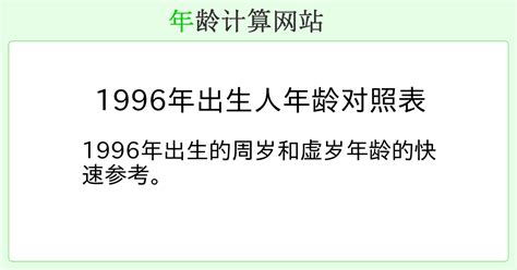 1996年出生|在线年龄计算器，周岁、虚岁计算工具